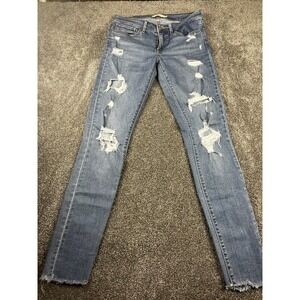 Levis 711‎ Women's Jeans Distressed Raw Hem Mid Rise Blue Size 27 (28x25)